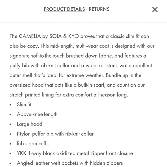 NWOT Soia & Kyo Camelia Slim Fit Brushed Down Coat with Leather Trims - Picture 7 of 15